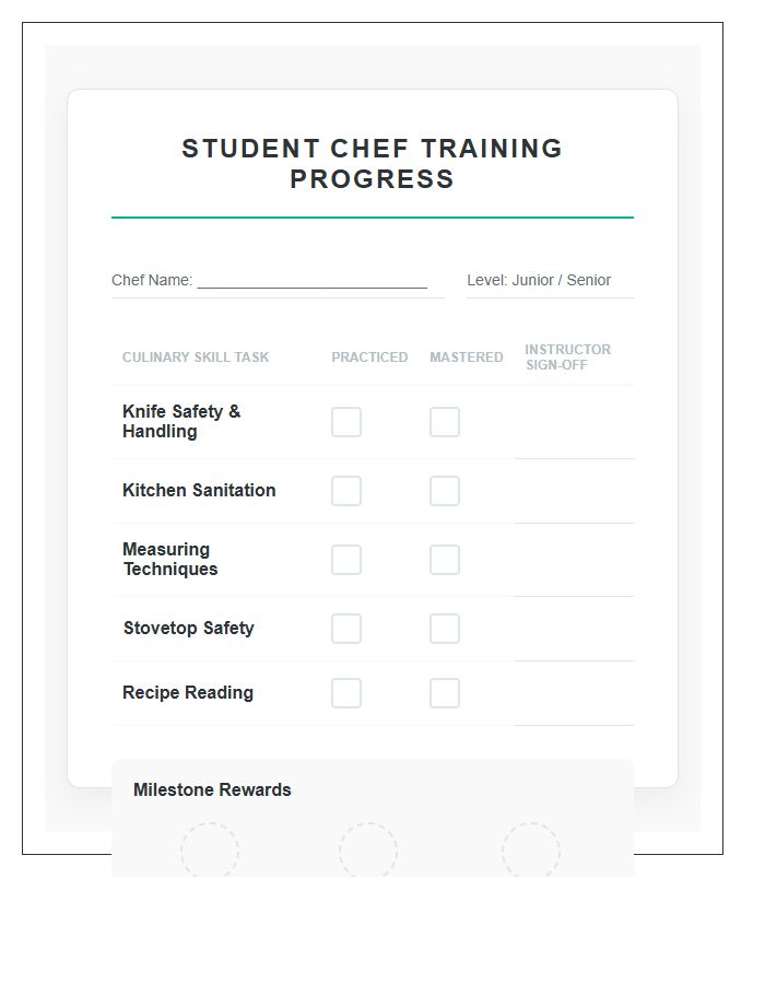 Student Chef Training Rewards Printable Chart