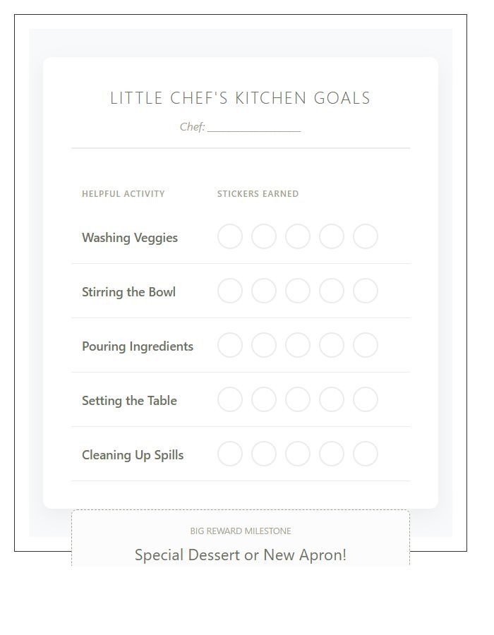 Toddler Kitchen Participation Rewards Printable Chart