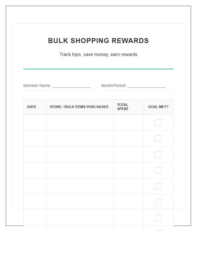Bulk Grocery Shopping Rewards Printable Chart