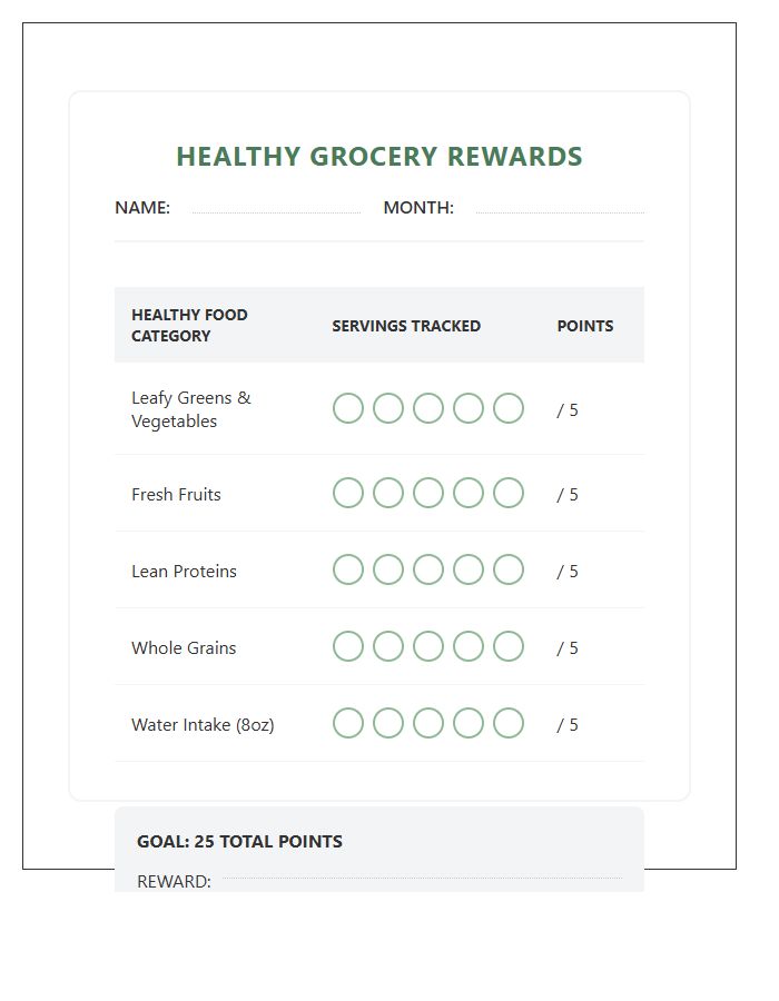 Healthy Food Grocery Rewards Printable Chart