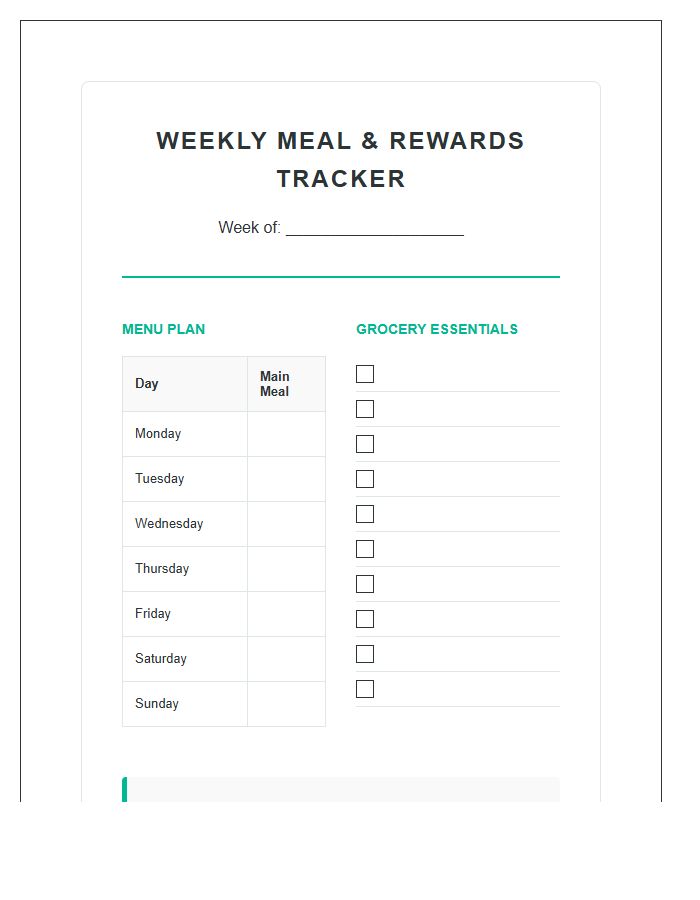 Meal Planning Grocery Rewards Printable Chart