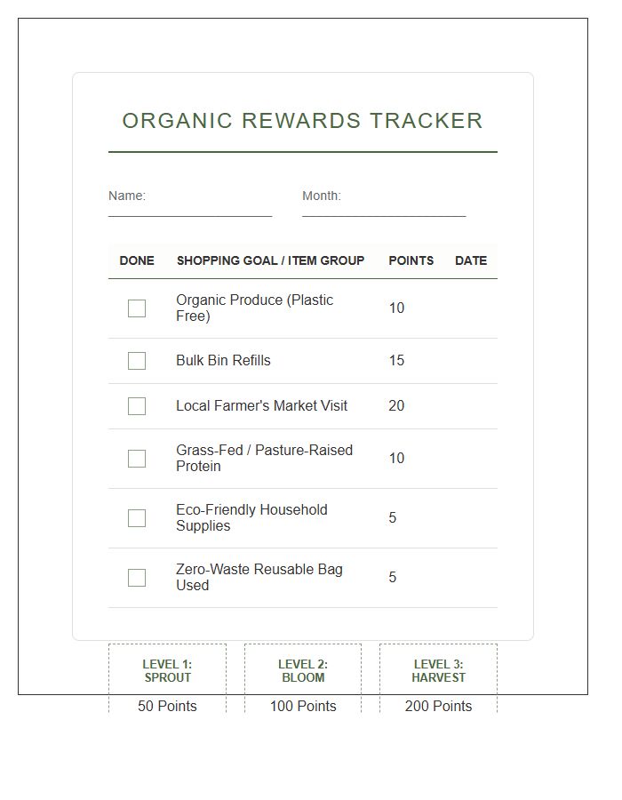 Organic Grocery Shopping Rewards Printable Chart
