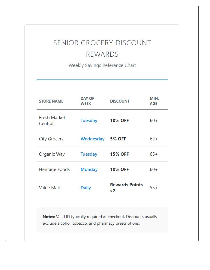 Senior Grocery Discount Rewards Printable Chart