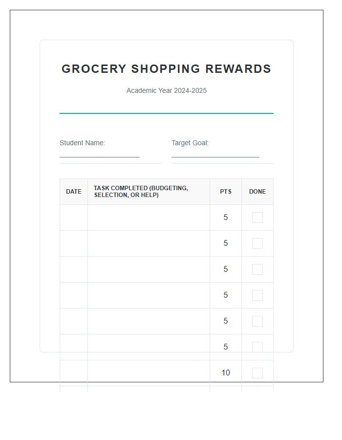 Student Grocery Shopping Rewards Printable Chart