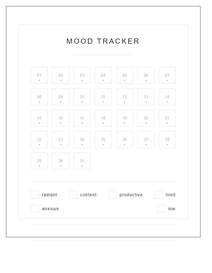 Bullet Journal Mood Tracker Printable Chart