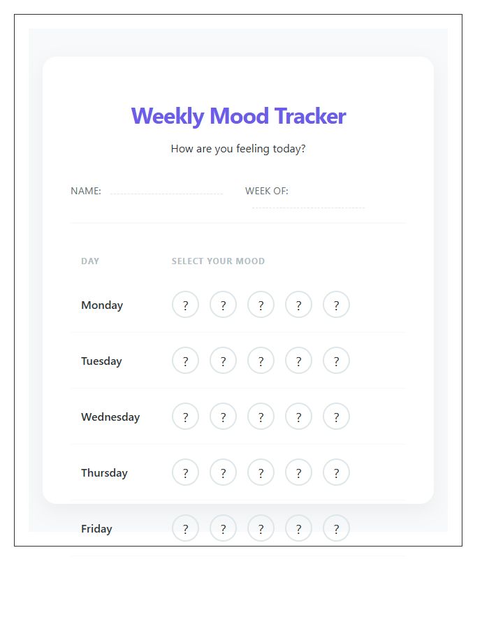 Kids Mood Tracker Printable Chart