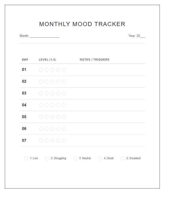 Minimalist Mood Tracker Printable Chart