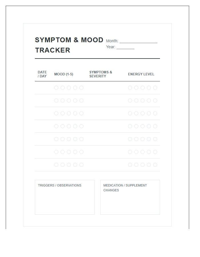 Symptom And Mood Tracker Printable Chart