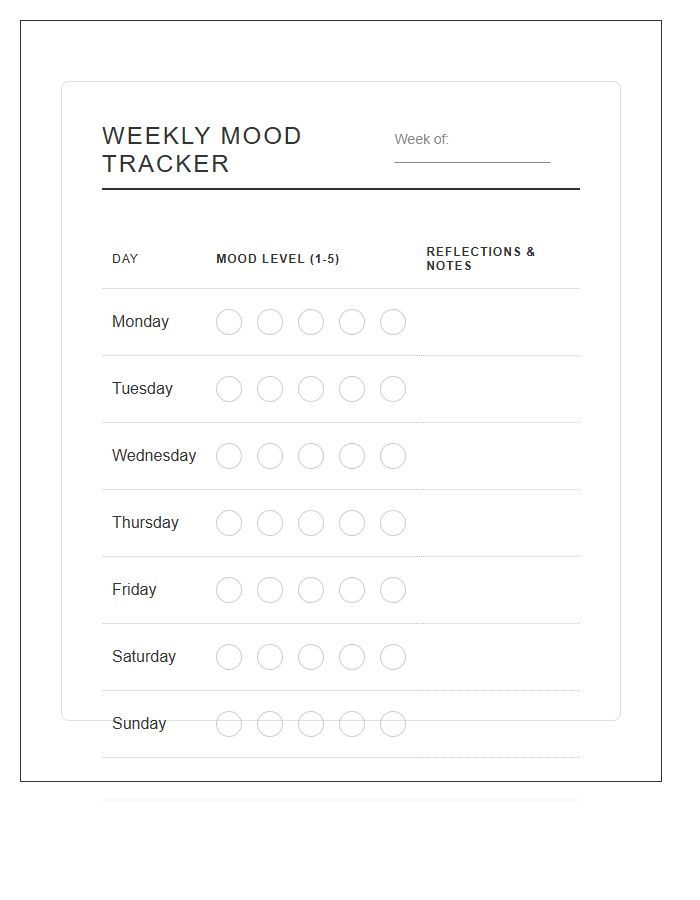 Weekly Mood Tracker Printable Chart