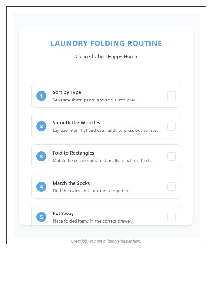 Children Laundry Folding Routine Printable Chart