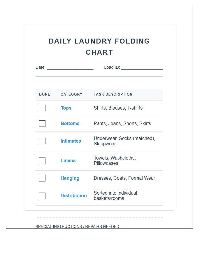 Daily Laundry Folding Task Printable Chart