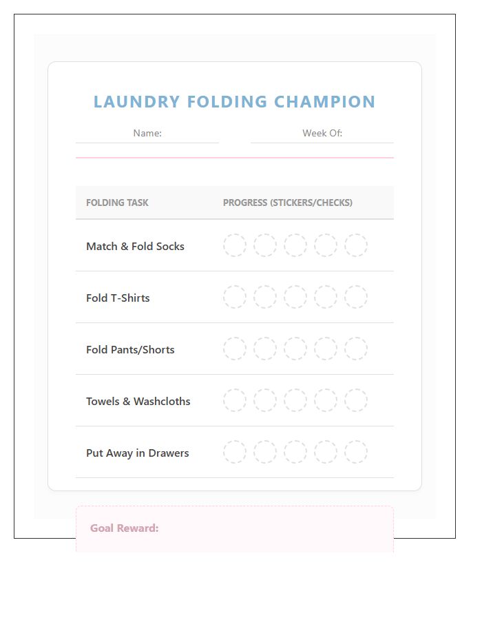 Elementary Laundry Folding Reward Printable Chart