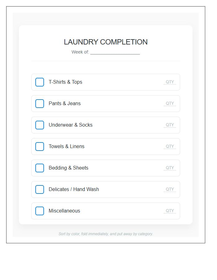 Interactive Laundry Folding Completion Printable Chart