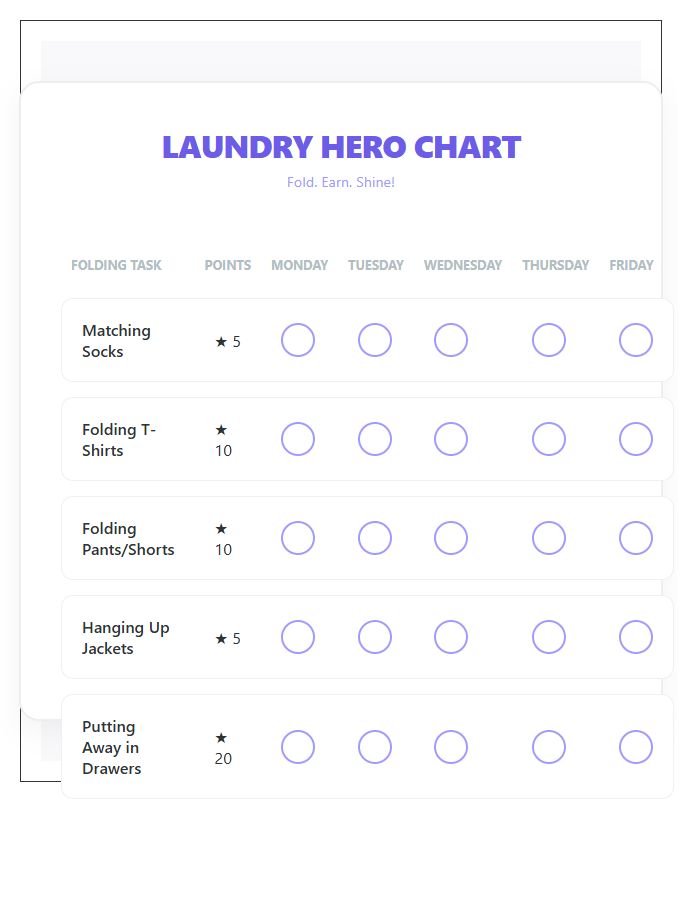 Kids Laundry Folding Rewards Printable Chart