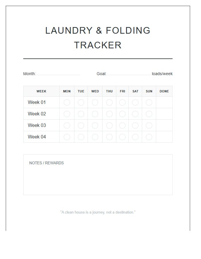 Laundry Folding Habit Tracker Printable Chart