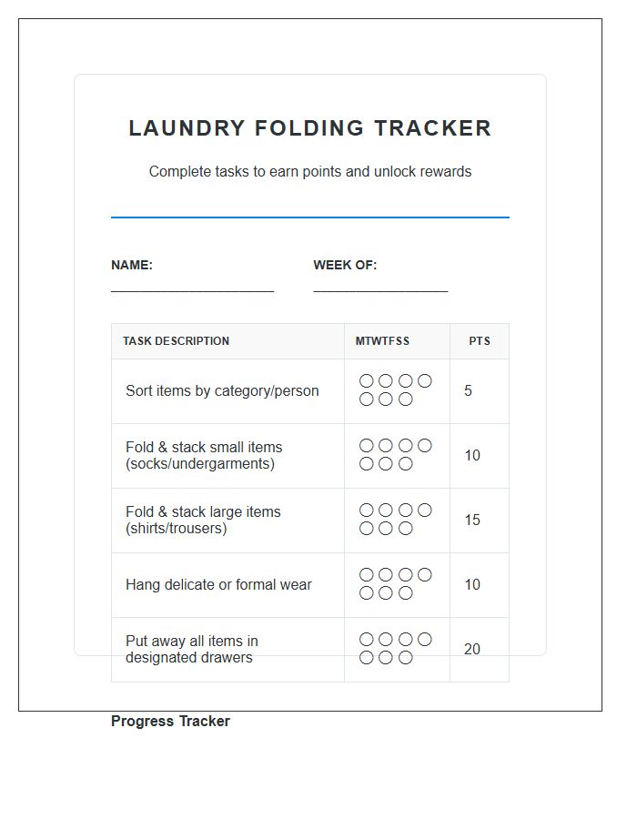 Laundry Folding Incentive System Printable Chart