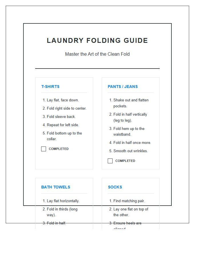 Simple Laundry Folding Training Printable Chart