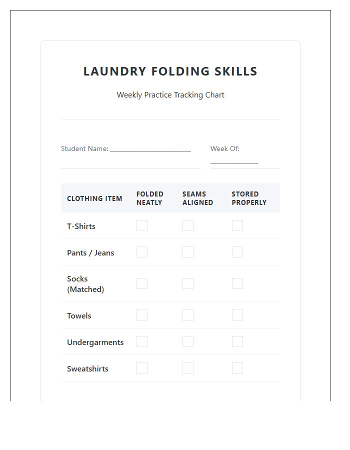 Student Laundry Folding Practice Printable Chart