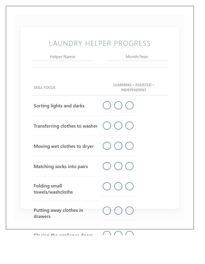 Toddler Laundry Skills Progress Printable Chart