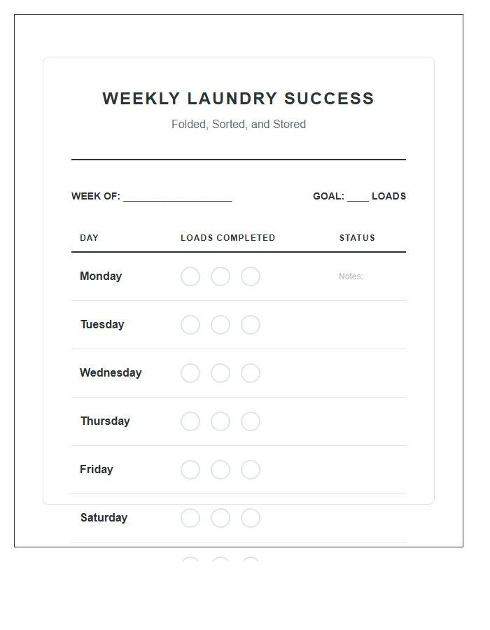 Weekly Laundry Folding Success Printable Chart
