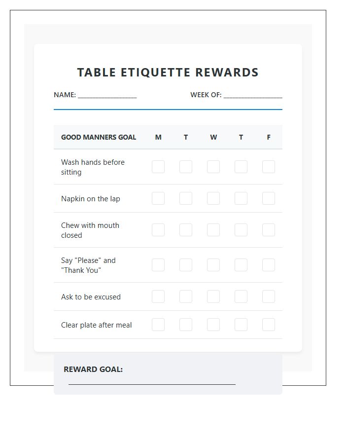 Simple Table Etiquette Rewards Printable Chart