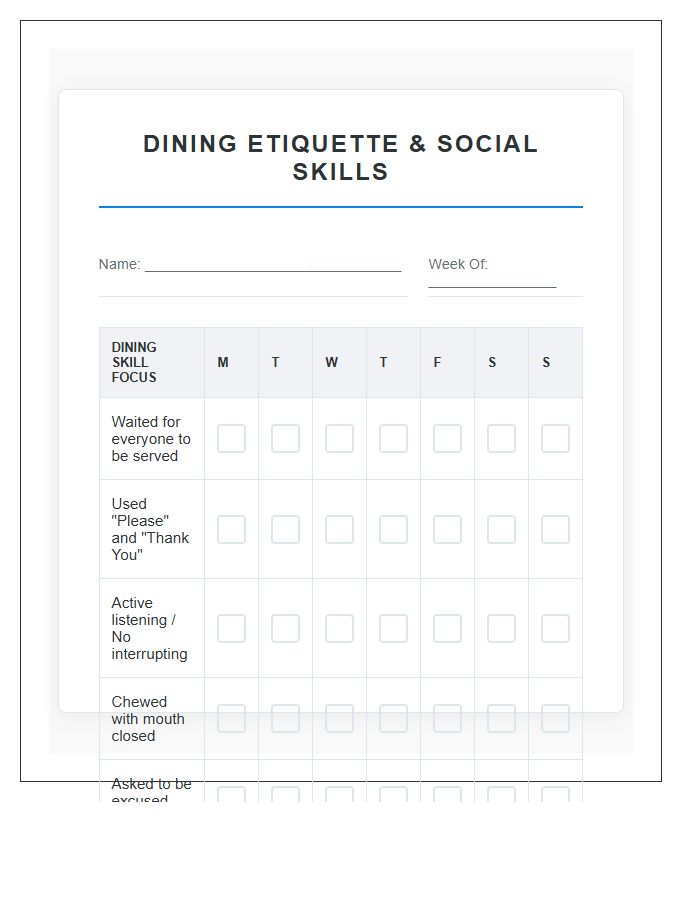 Social Skills Dining Rewards Printable Chart