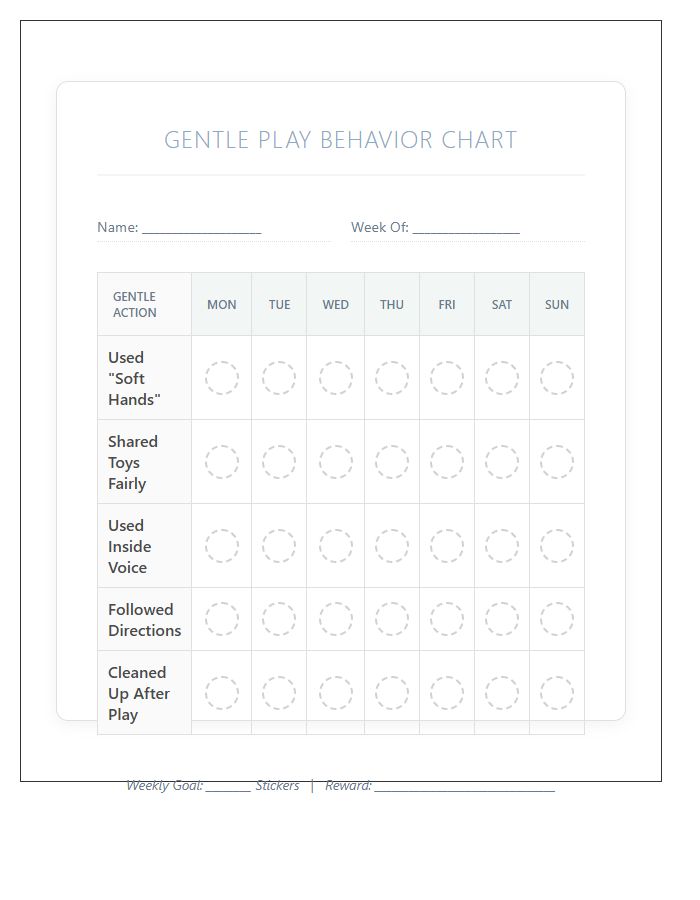 Gentle Play Behavior Rewards Printable Chart