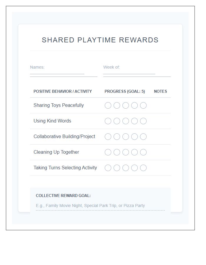 Home Based Shared Playtime Rewards Printable Chart