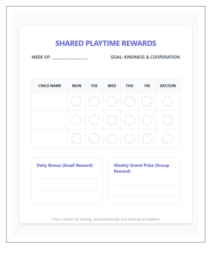Multi Child Shared Playtime Rewards Printable Chart