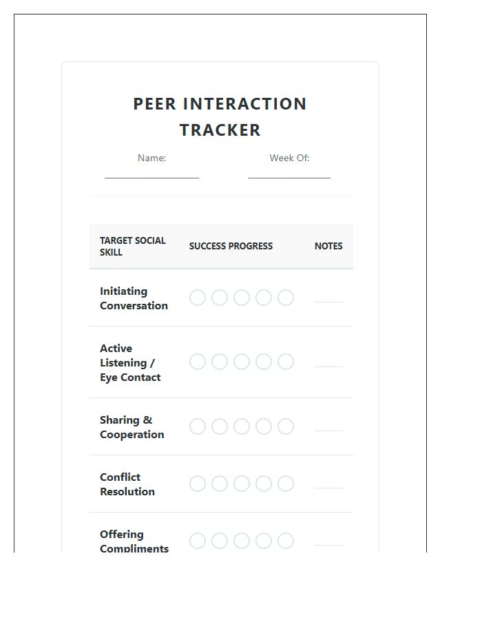 Peer Interaction Success Rewards Printable Chart