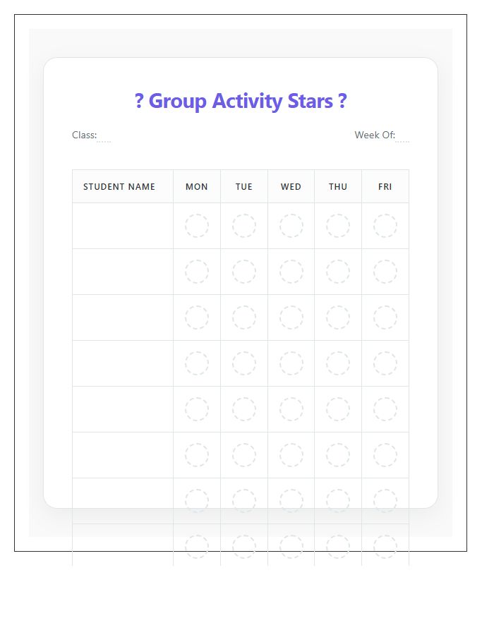 Preschool Group Activity Rewards Printable Chart