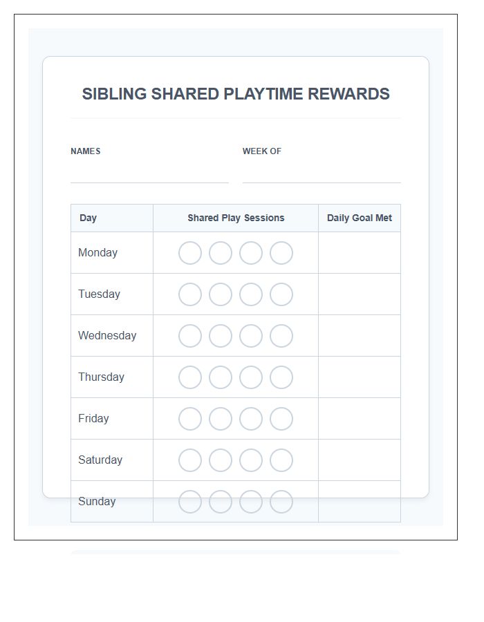 Sibling Shared Playtime Rewards Printable Chart