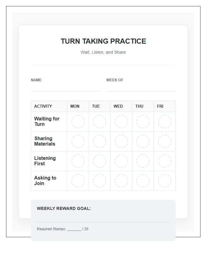 Turn Taking Practice Rewards Printable Chart
