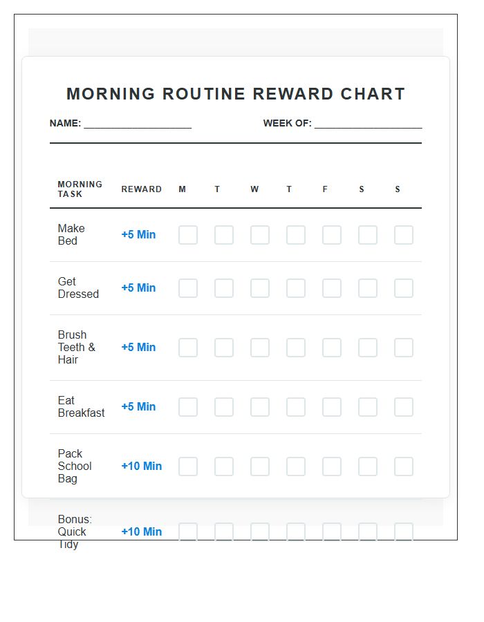 Morning Routine Screen Time Rewards Printable Chart