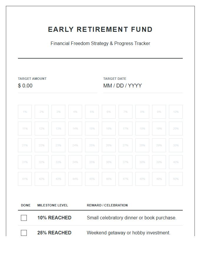 Early Retirement Fund Savings Goal Rewards Printable Chart