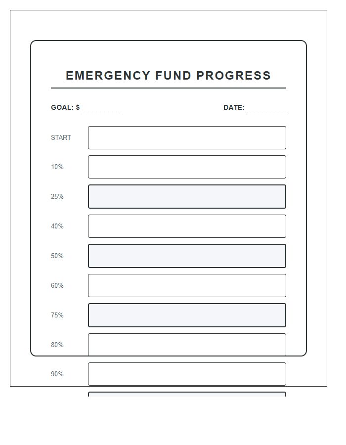Emergency Fund Progress Savings Goal Rewards Printable Chart