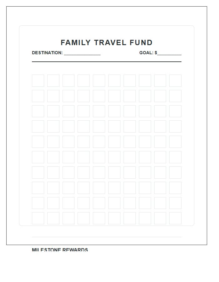 Family Travel Fund Savings Goal Rewards Printable Chart