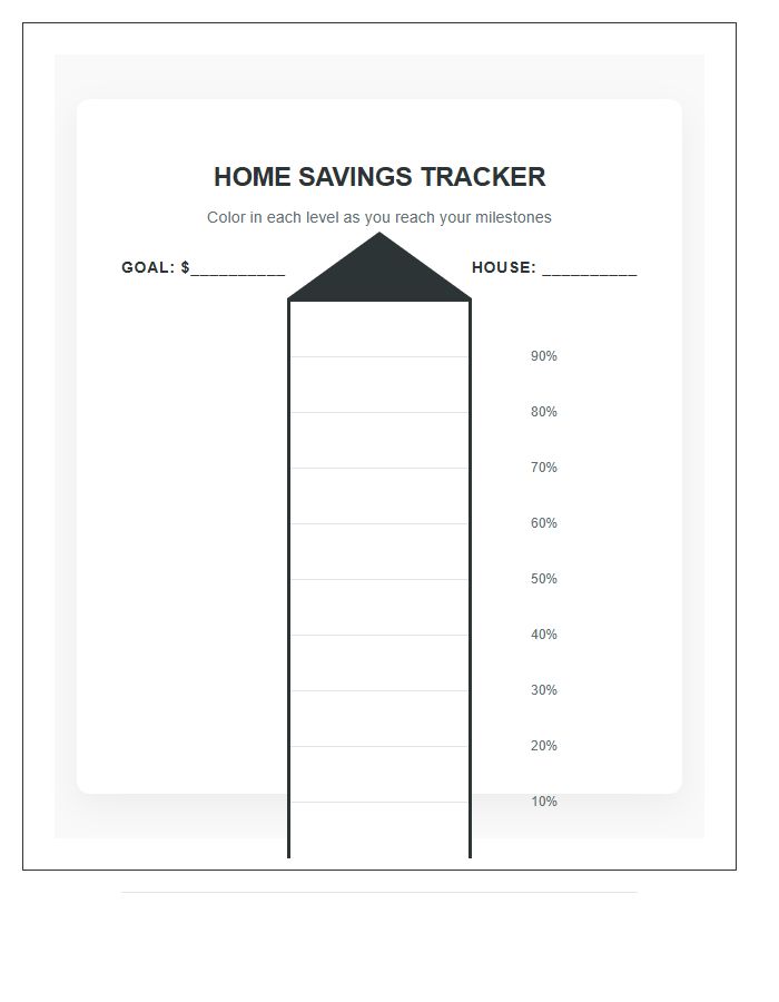 Home Down Payment Savings Goal Rewards Printable Chart