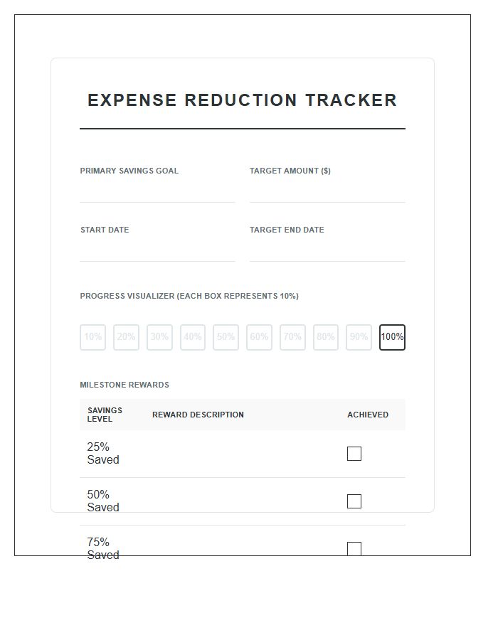 Household Expense Reduction Savings Goal Rewards Printable Chart