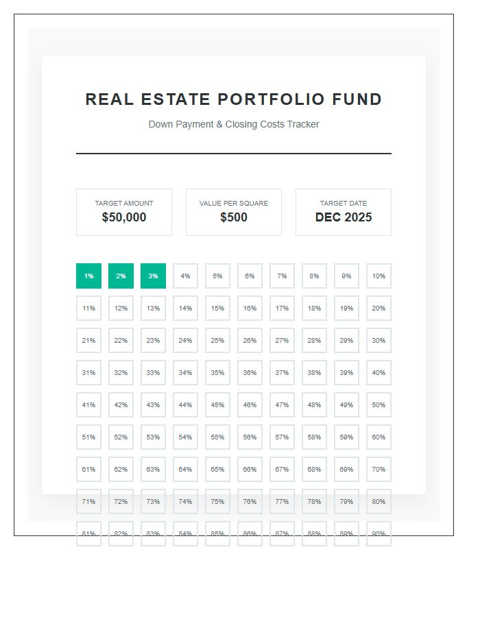 Real Estate Investment Savings Goal Rewards Printable Chart