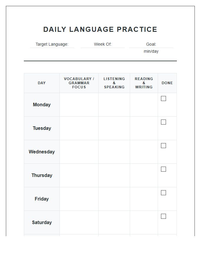 Daily Language Practice Printable Chart