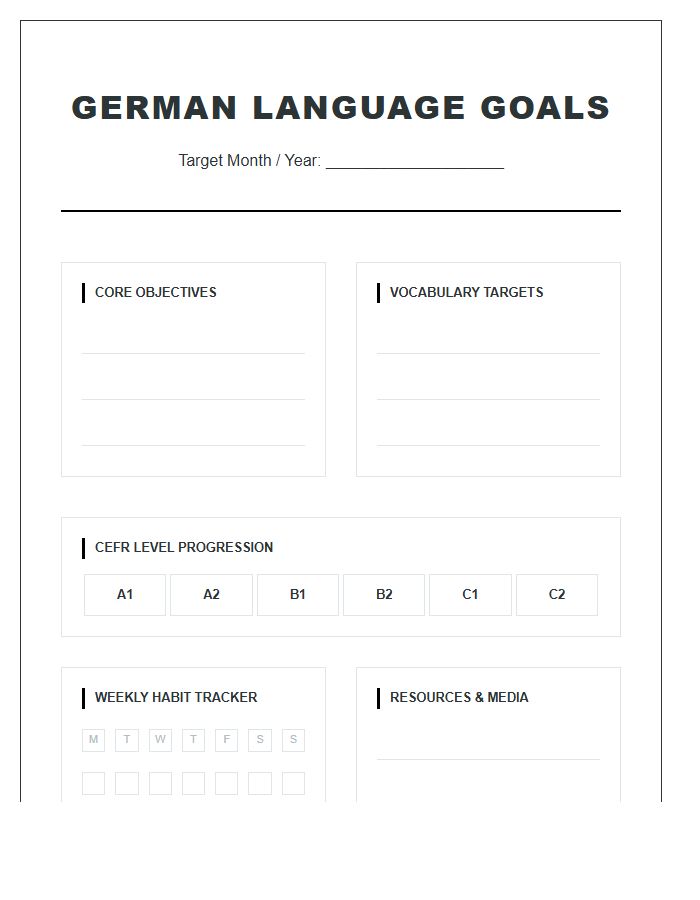 German Language Goal Printable Chart