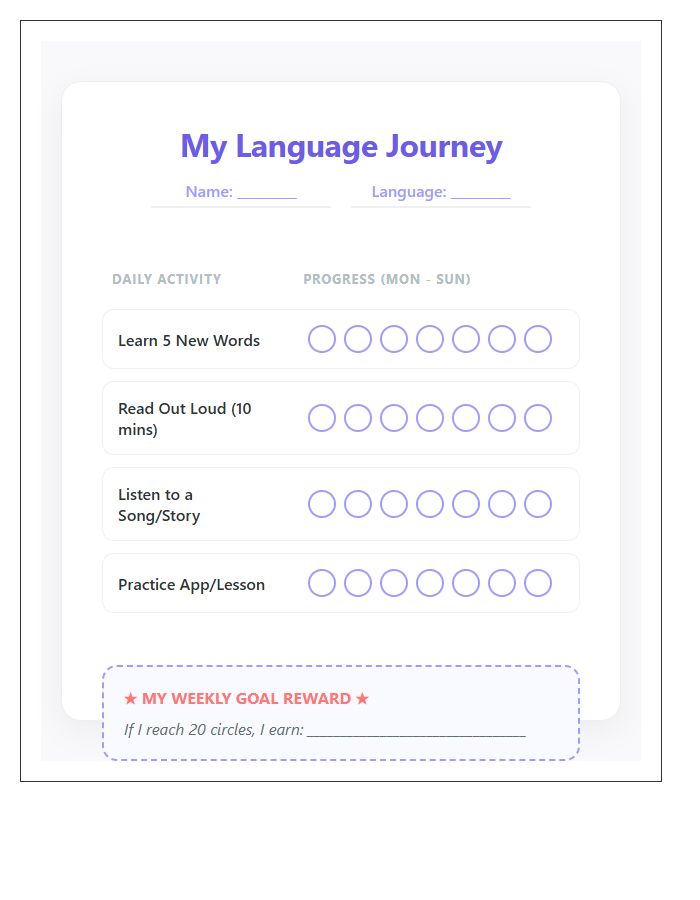 Kids Language Learning Rewards Printable Chart
