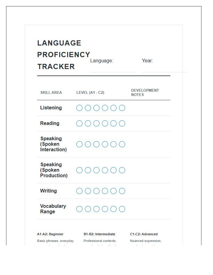 Language Proficiency Tracking Printable Chart