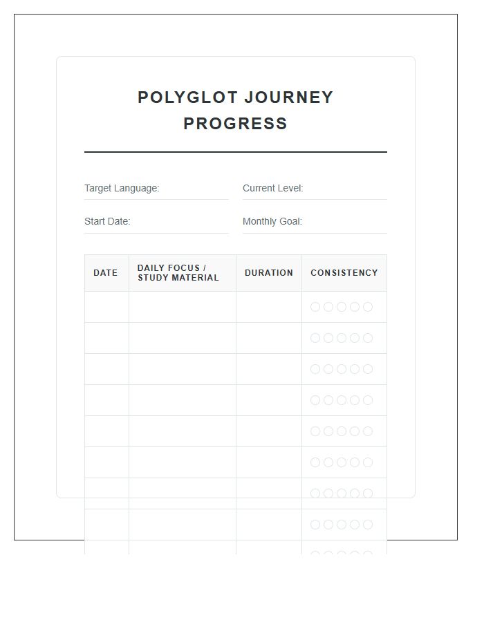 Polyglot Journey Progress Printable Chart