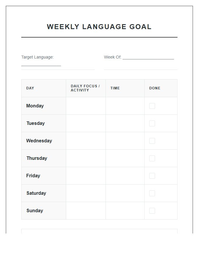 Weekly Language Goal Printable Chart
