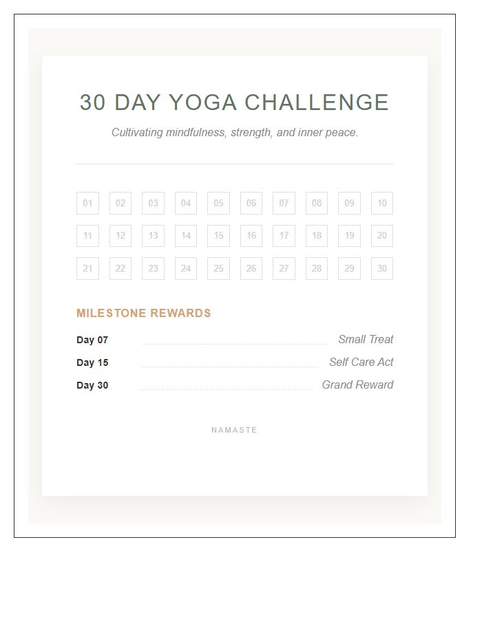Adult Yoga Challenge Rewards Printable Chart