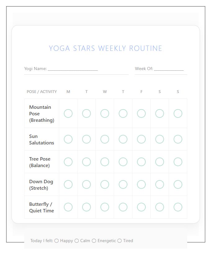 Childrens Yoga Routine Rewards Printable Chart