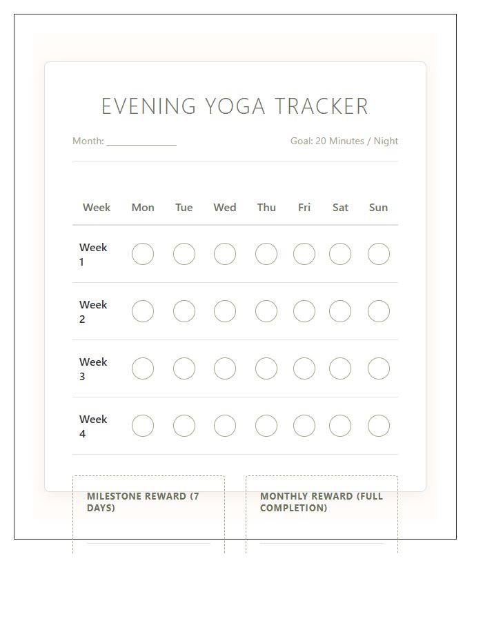 Evening Yoga Routine Rewards Printable Chart