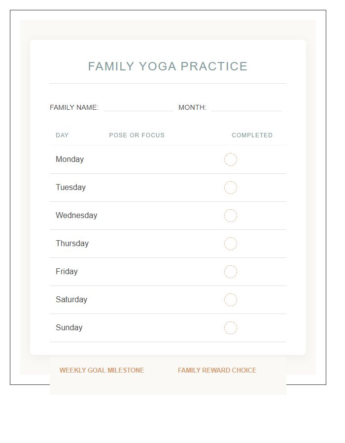 Family Yoga Practice Rewards Printable Chart
